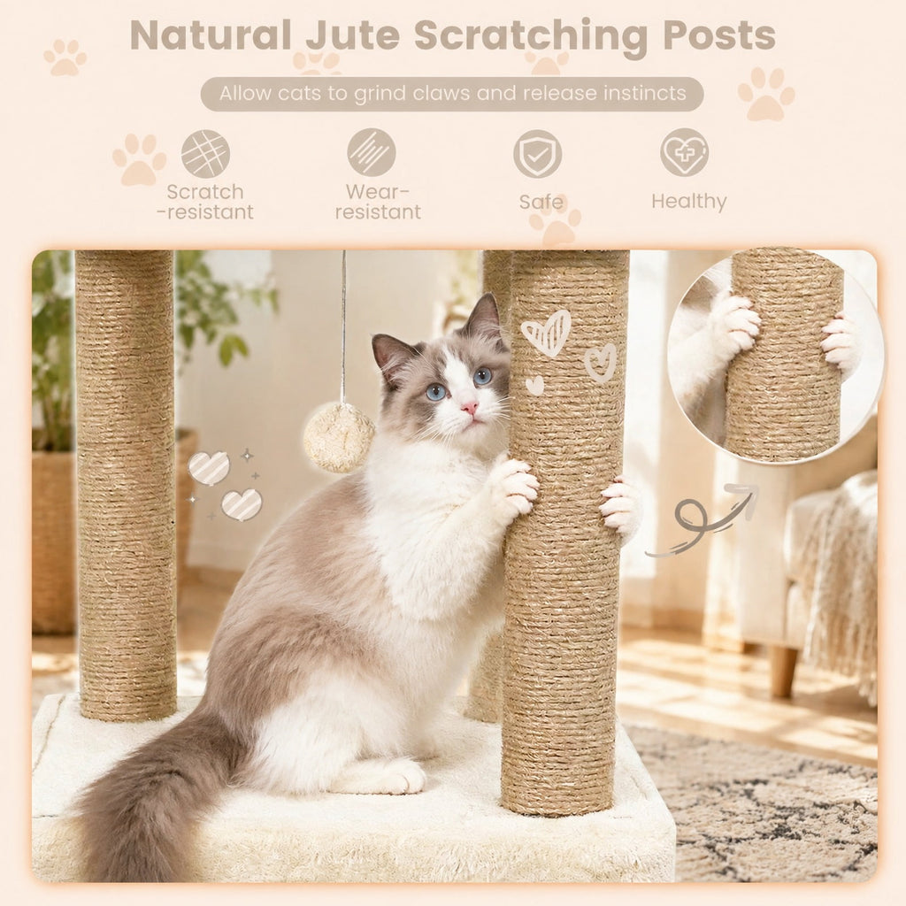 Airfind 64 Inch Tall Cat Tree with 2 Large Condos and Jute Scratching Posts for Indoor Adult Cats, 33 lbs Capacity, Beige