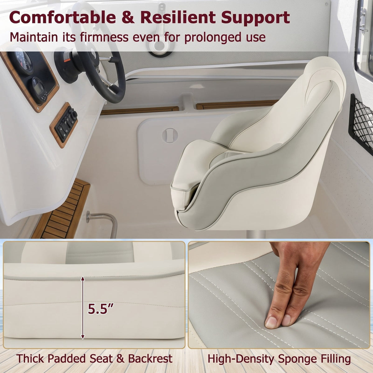 Airfind Captain Bucket Boat Seat with Padded Headrest and Wrap Around Support for Cabin and Sightseeing Boats, White and Gray