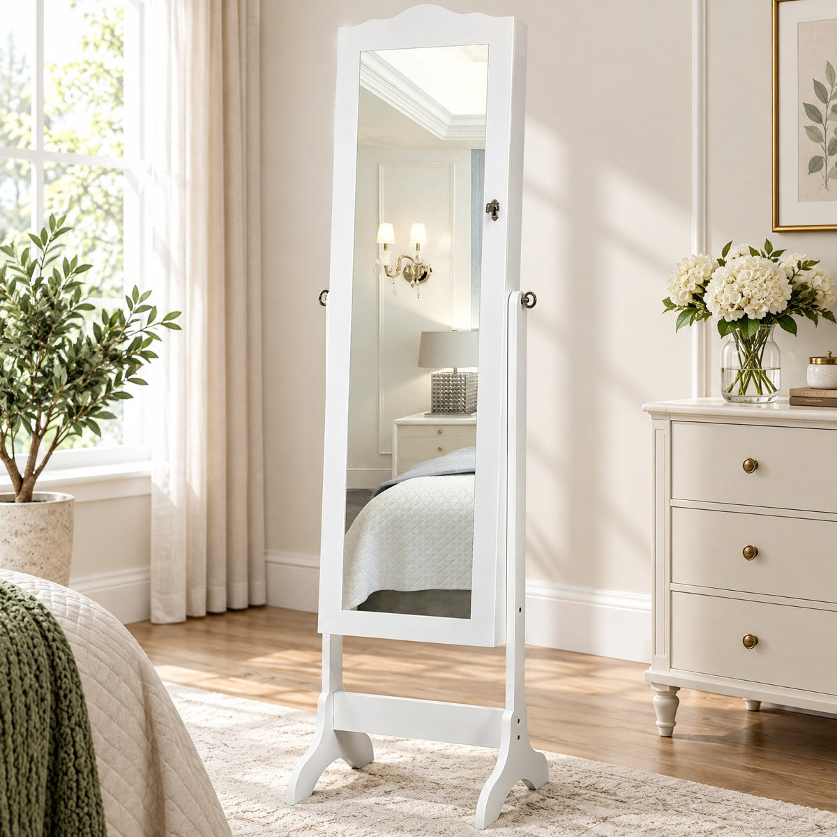 Airfind 14 LED Jewelry Armoire Cabinet with Full Length Mirror and 4 Tilting Angles, MDF board Frame, 18 x 14.5 x 63 Footprint, White