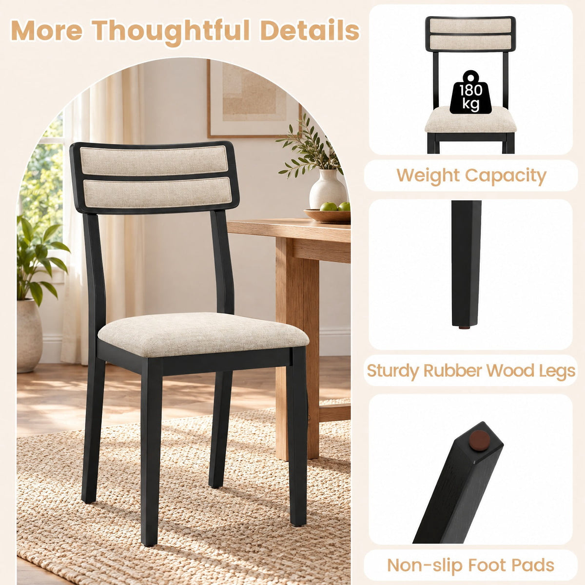 Airfind Modern Dining Chairs Set of 2 with Tilt Backrest for Dining Room, 400 lbs Capacity, Fabric Rubber Wood Frame, 18in x 20in x 35in Footprint