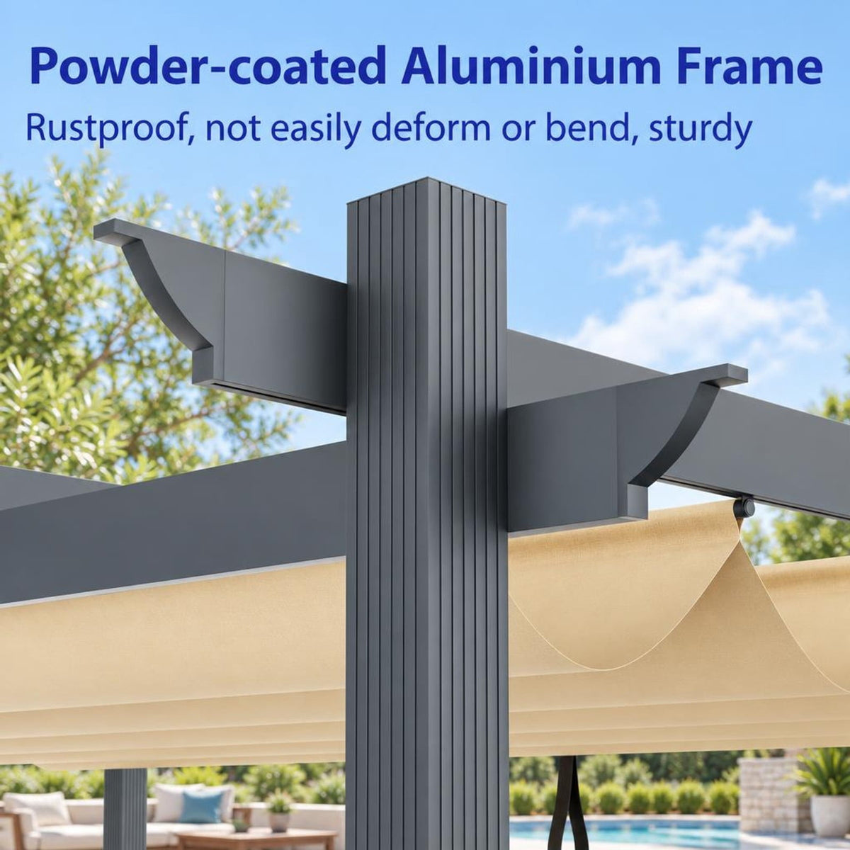 Airfind 10 x 13 Feet Outdoor Aluminum Retractable Pergola Canopy Shelter, 13 x 10 x 8 Base Footprint, Beige