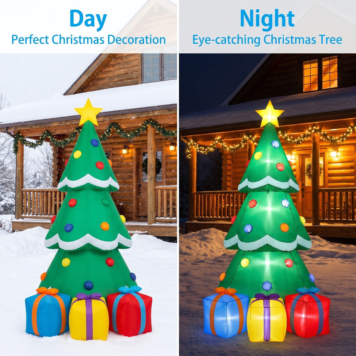 Airfind 6 Feet Tall Blow up Christmas Tree with 3 Gift Boxes, Polyester fabric Frame, 2.5ft x 2.3ft x 6ft Footprint, Multicolored