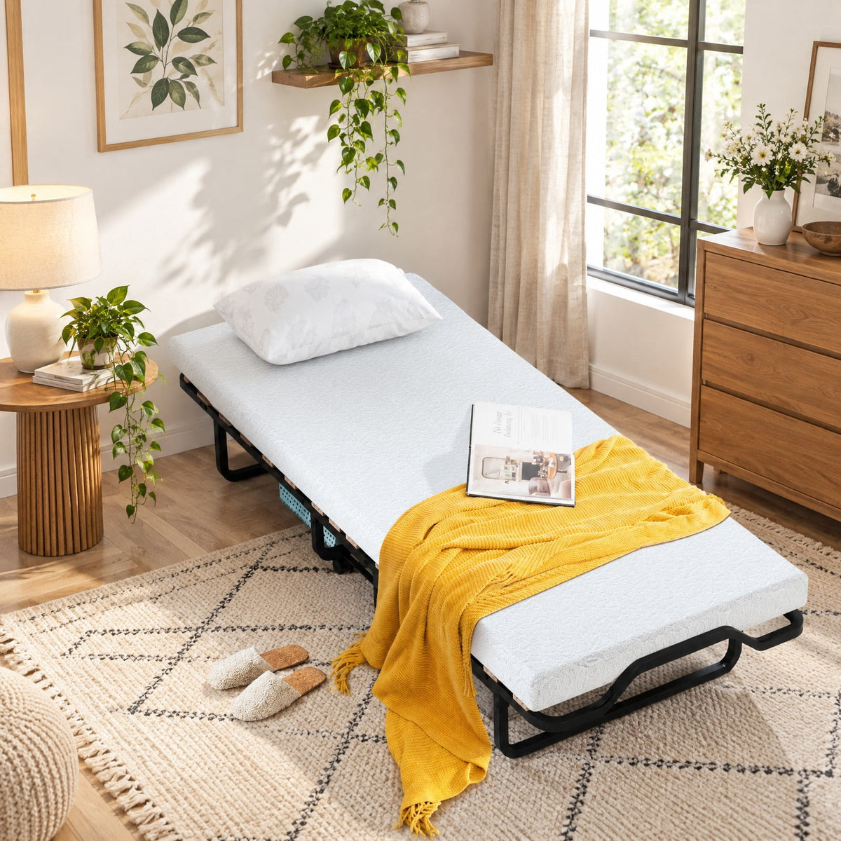 Airfind Rollaway Folding Bed with Memory Foam Mattress Made in Italy, 265 lbs Capacity, Steel wood memory foam polyurethane Frame