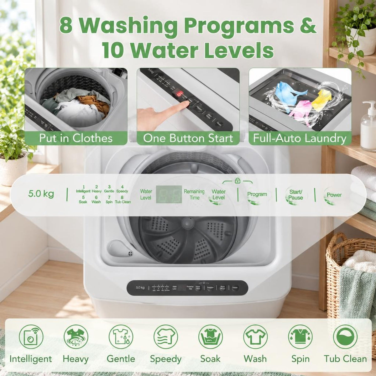 Airfind Full-Automatic Washing Machine Washer and Spin Combo, ABS PP Stainless Steel Frame, Grey, 11 lbs large capacity for washing spinning