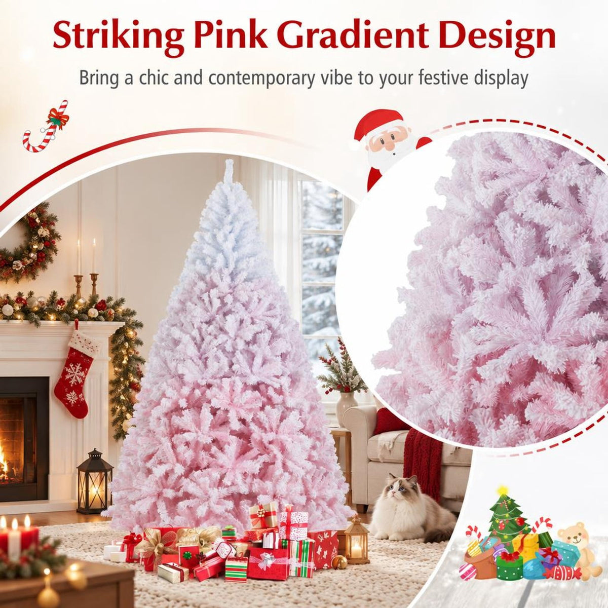 Airfind 2025 New Artificial Christmas Tree with Folding Metal Stand and 456 Branch Tips-8 FT, Pink, Diameter of Stand 16in 18in 20in 22in