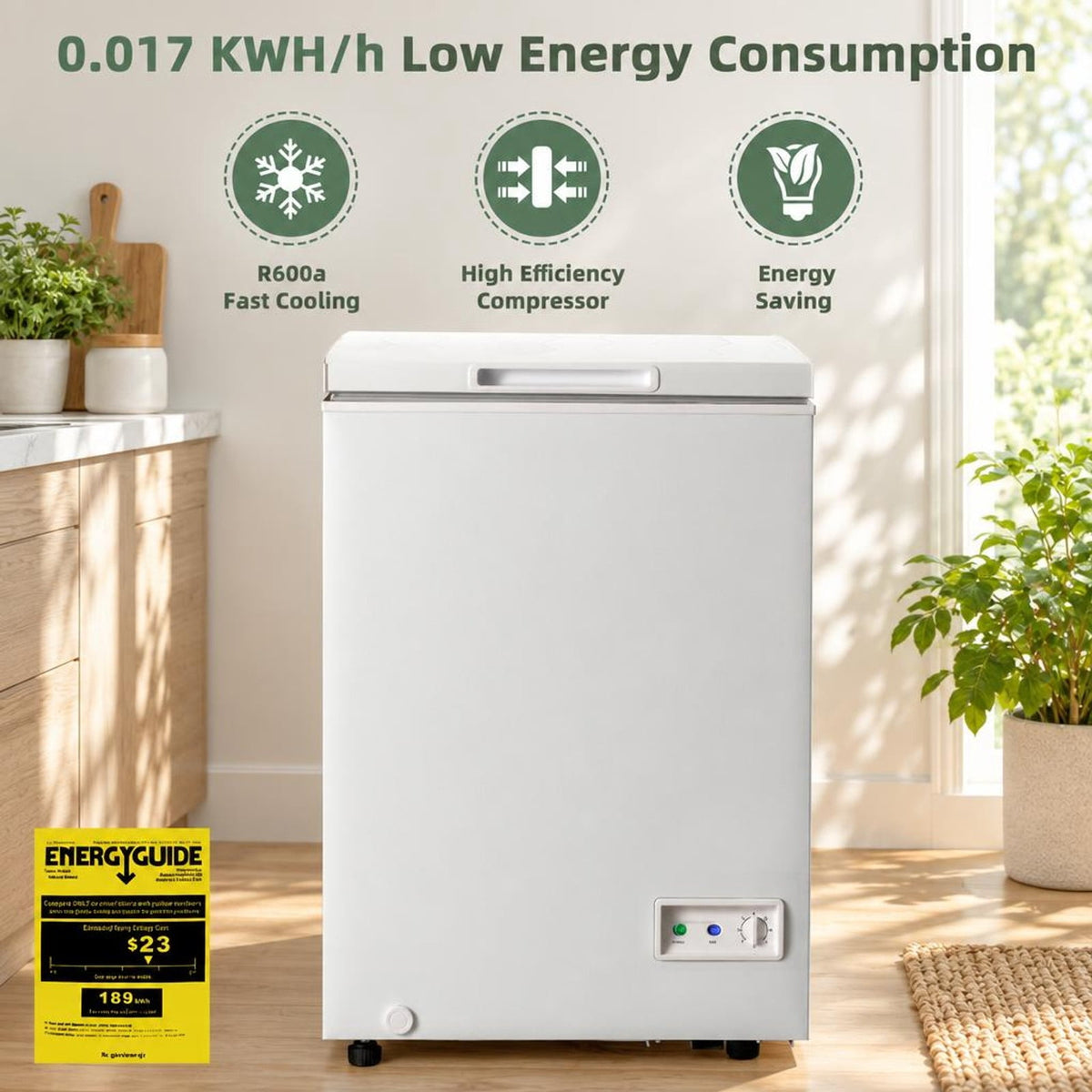 Airfind 3.5/5 Cu.ft Compact Chest Freezer with Removable Storage Basket-3.5 Cubic, Steel PVC aluminum liner Adjustable temperature Frame, White