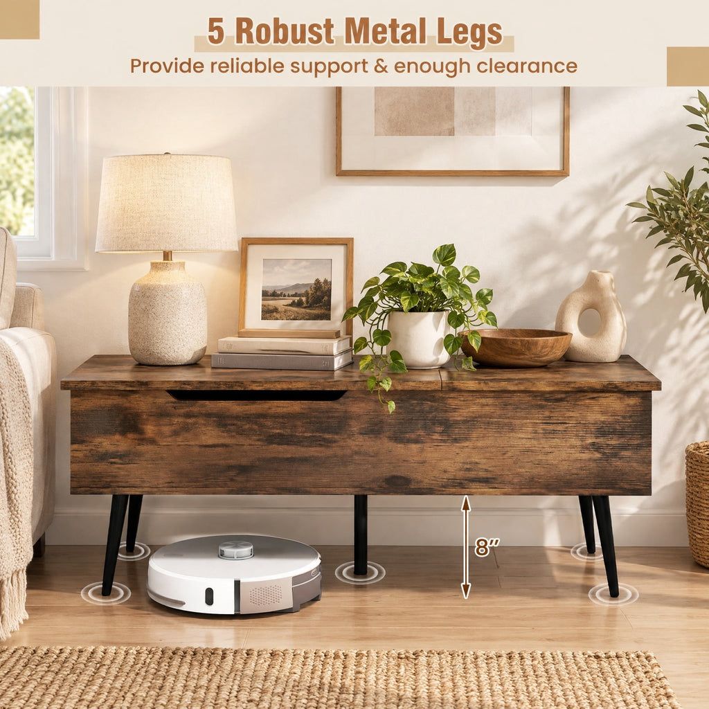 Airfind 47 Inch Lift Top Coffee Table with 2 Hidden Compartments, P2 Engineered Wood Solid Wood Steel Frame, Coffee