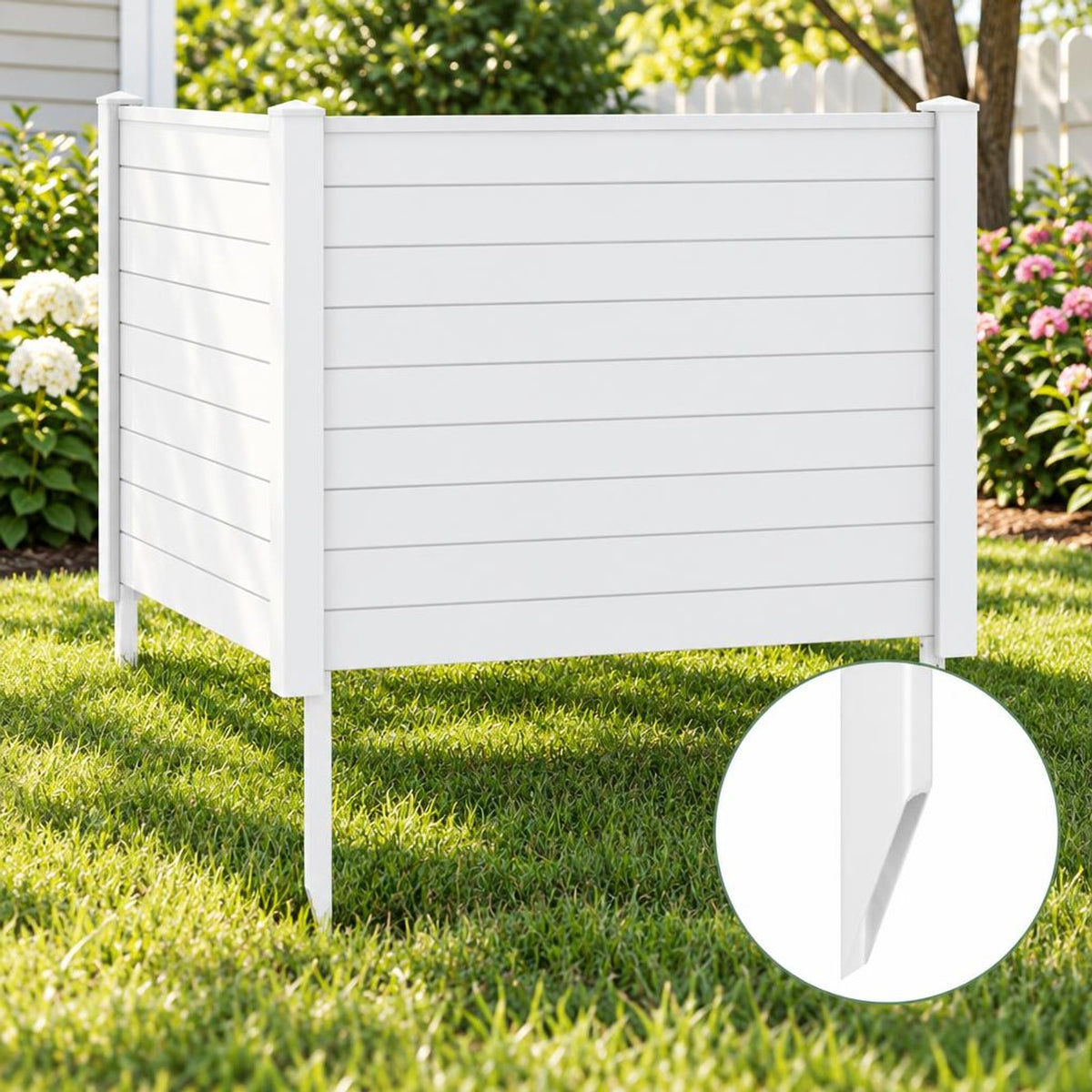 Airfind Outdoor PVC Air Conditioner Fence with 20 Inch Long Stakes, PVC Frame, 48 x 48 x 55 Footprint, White