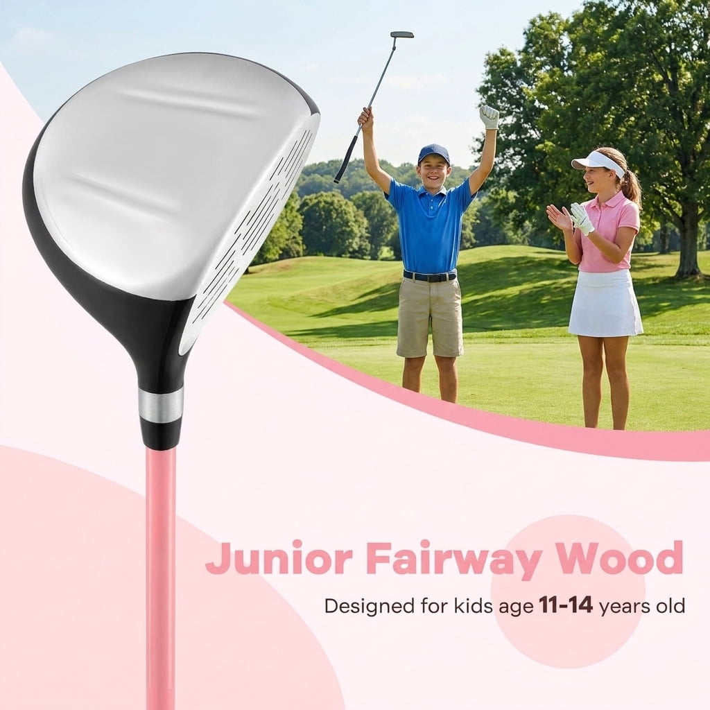 Airfind Junior Complete Golf Club Set for Ages 11-13 with 5 Pieces Including a 460cc Fairway Wood and Irons Plus Putter and Stand Bag as a Full Golf Club Set, Pink