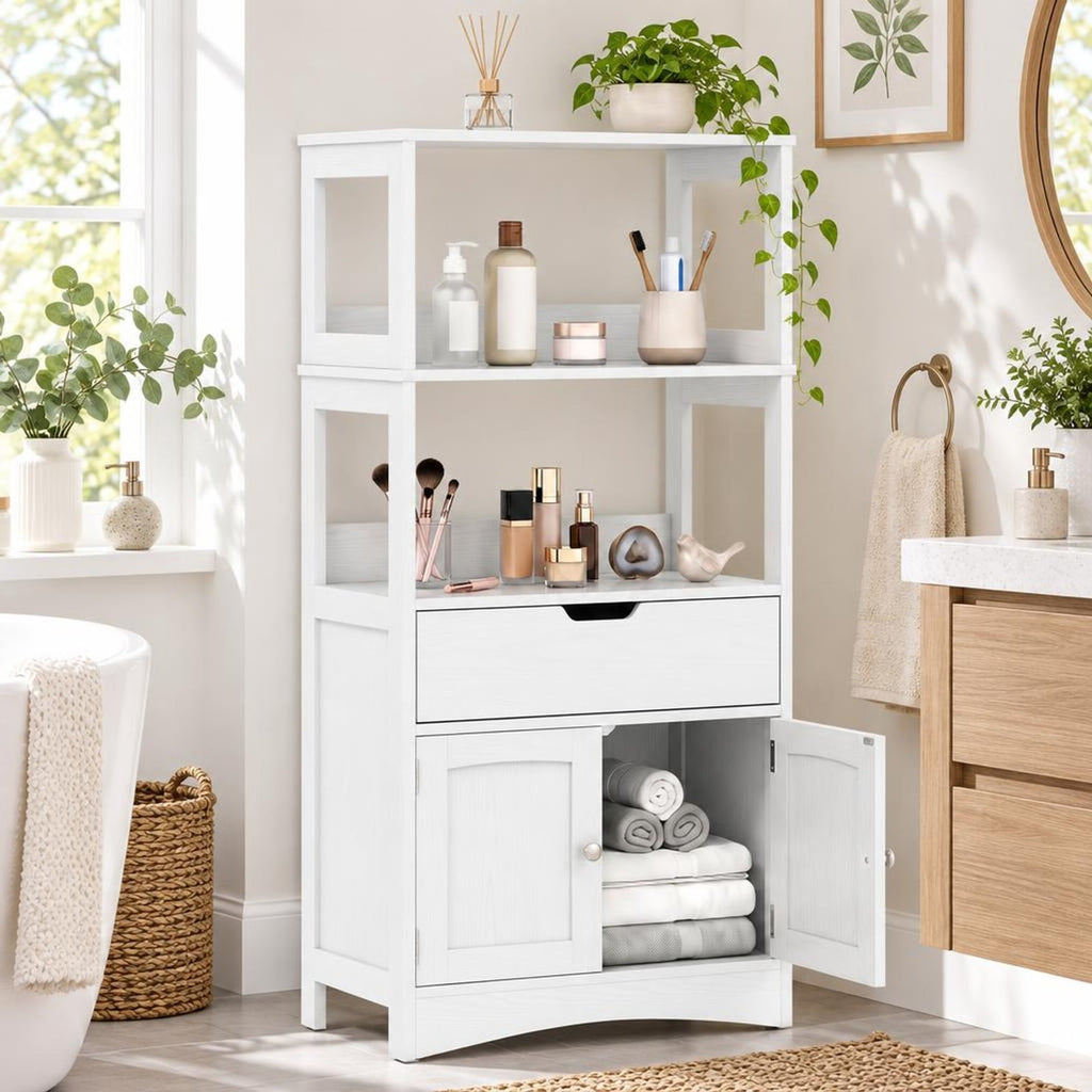 Airfind Bathroom Storage Cabinet with Drawer and Shelf Floor Cabinet, 20 lbs Capacity, MDF PB Frame, White