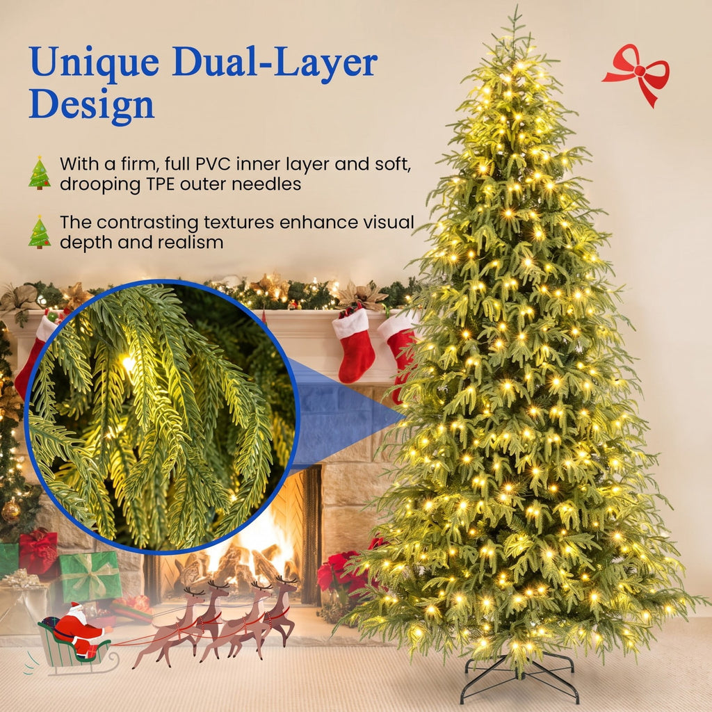 Airfind 7/7.5/8 Feet Pre-Lit Artificial Christmas Tree Hinged Faux Xmas Tree with Soft Branch Tips-8 feet, TPE PVC Metal Frame, 4 x 7 ft Footprint