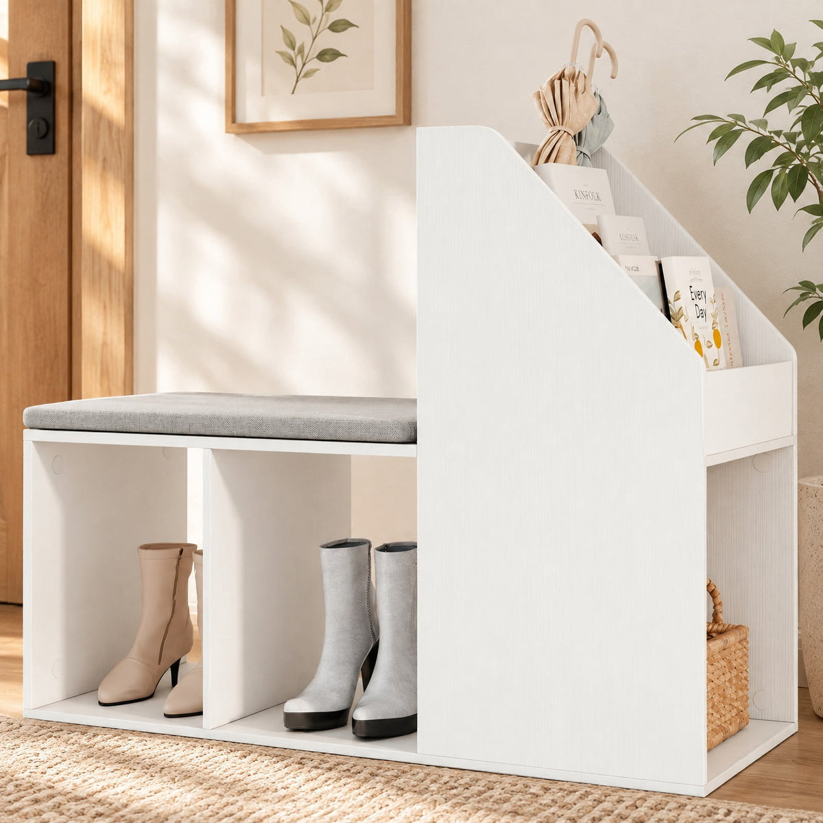 Airfind Shoe Storage Bench with Removable Seat Cushion and 6 Storage Compartments, 200 lbs Capacity, 38in x 15.5in x 31in Footprint, White