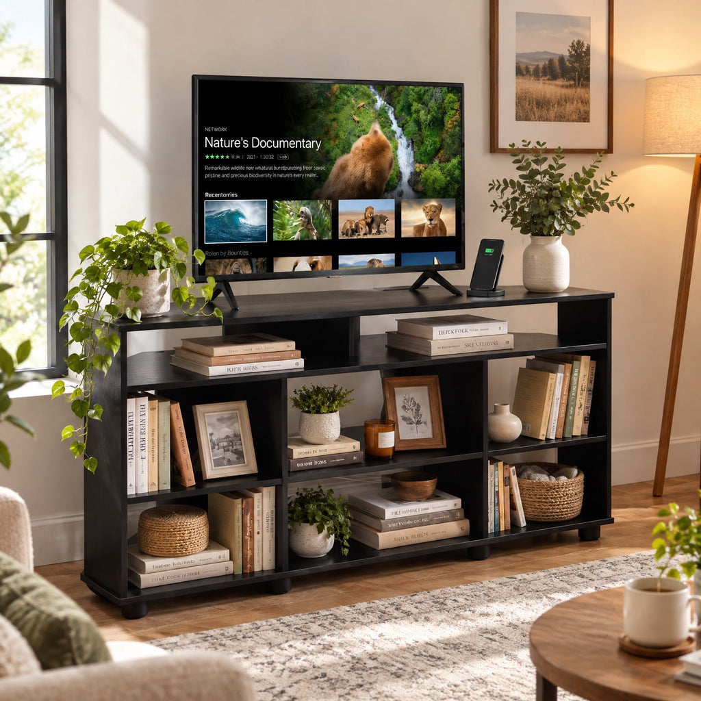 Airfind Corner Entertainment Center TV Stand for TVs up to 55 Inch, 90 lbs Capacity, Engineered Wood Frame, 46.5 x 16 x 21.5 Footprint, Black