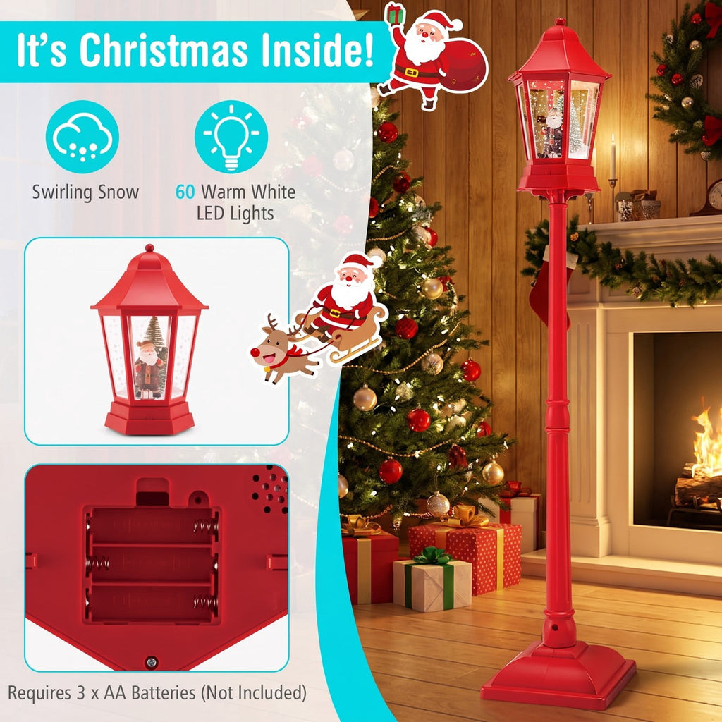 Airfind 5.3 Feet Musical Christmas Street Lamp featuring 60 Warm White LED Lights, ABS PP PVC, 12.5 Inch x 12.5 Inch x 64 Inch Lantern, Red