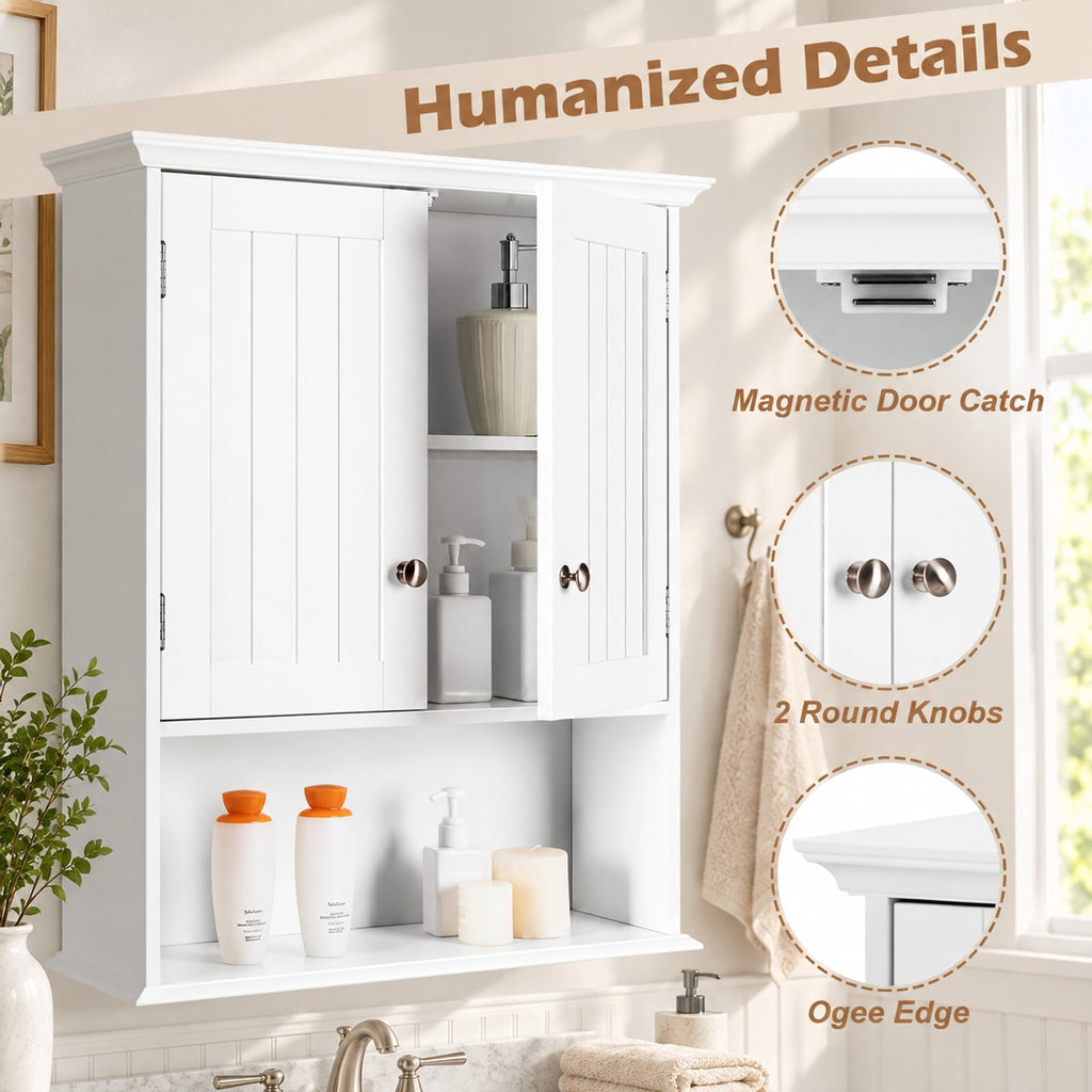 Airfind Wall Mount Bathroom Cabinet Storage Organizer with Doors and Shelves, MDF Metal Frame, White