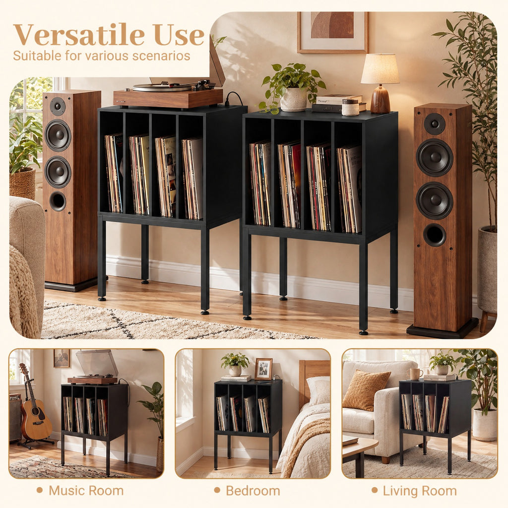 Airfind Turntable Record Player Stand with Power Outlets, 88 lbs Capacity, Engineered Wood Metal MDF Frame, 20 x 16 x 32 Footprint, Black