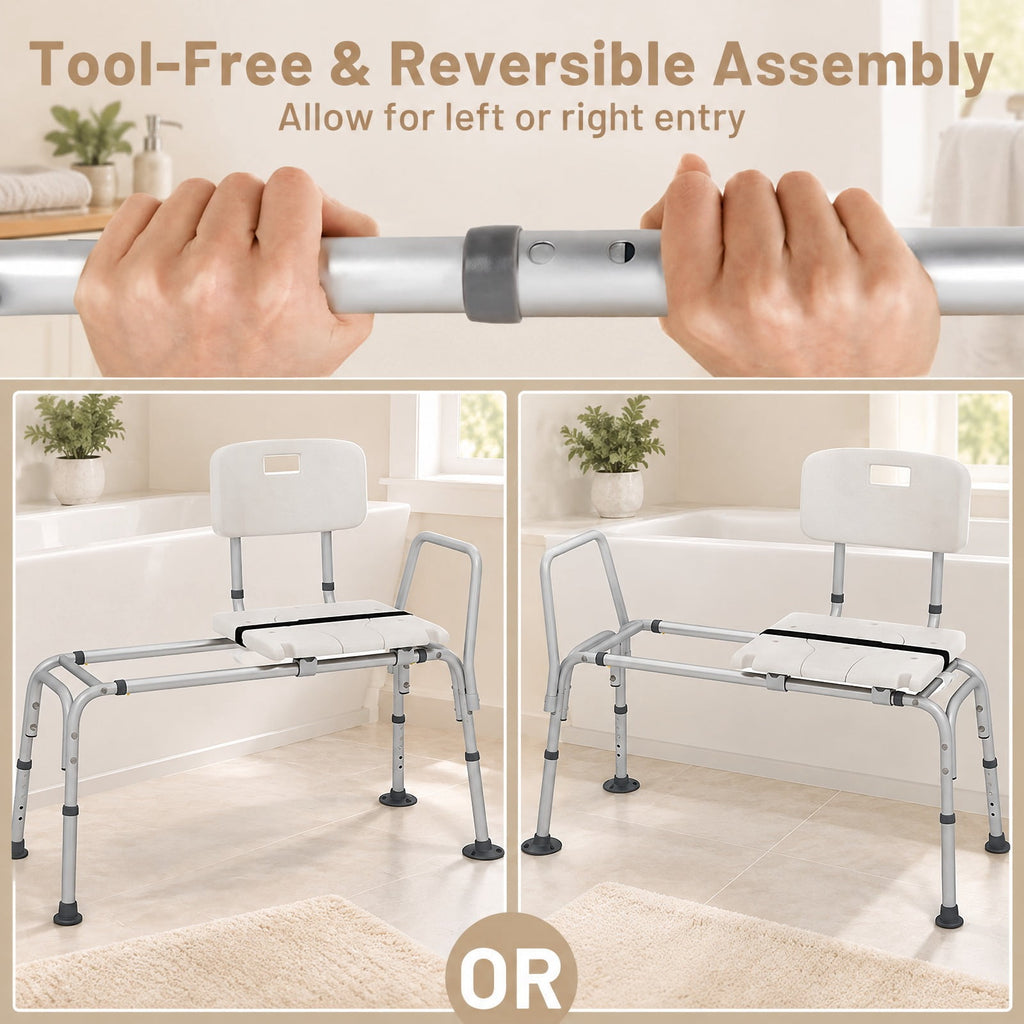 Airfind Sliding Tub Transfer Bench with Extra, 350 lbs Capacity, Aluminum Frame, 41.5 x 19.5 x 33.5-37.5 Footprint, White