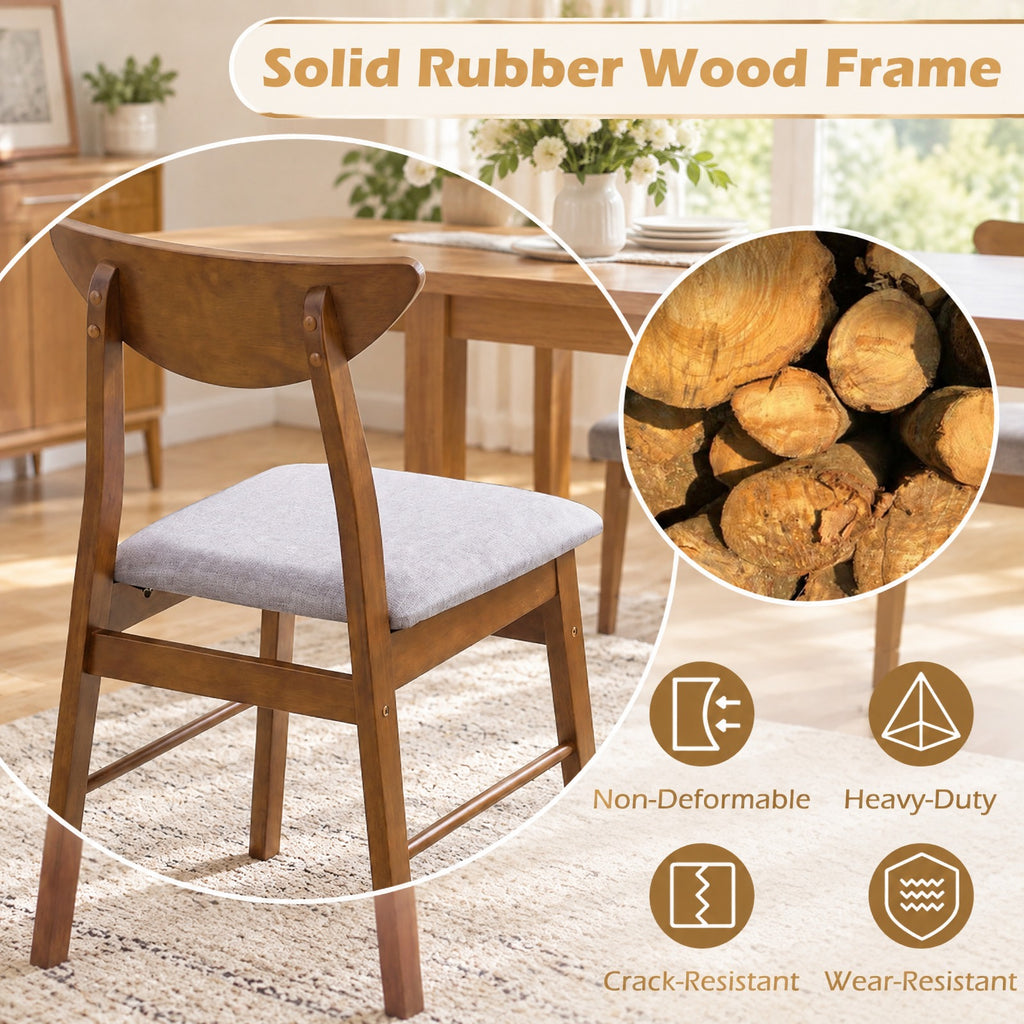 Airfind Set of 2 Upholstered Dining Chairs with Curved Backrest and Rubber Wood Frame, 330 lbs Capacity, Rubber Wood Frame, Walnut
