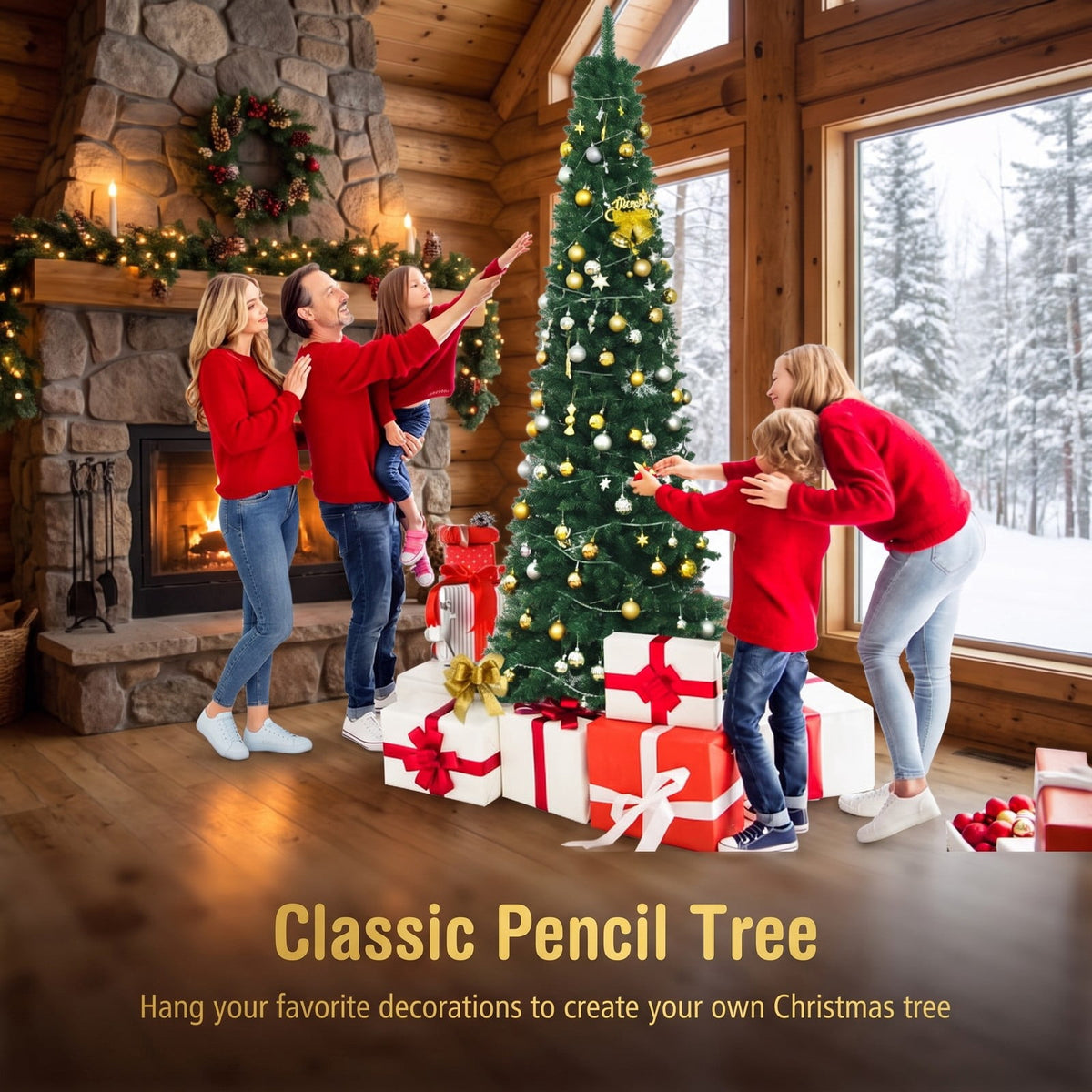 Airfind PVC Artificial Slim Pencil Christmas Tree-8 Feet, PVC iron 5 Ft: Frame, 2ft x 5ft Footprint, Green