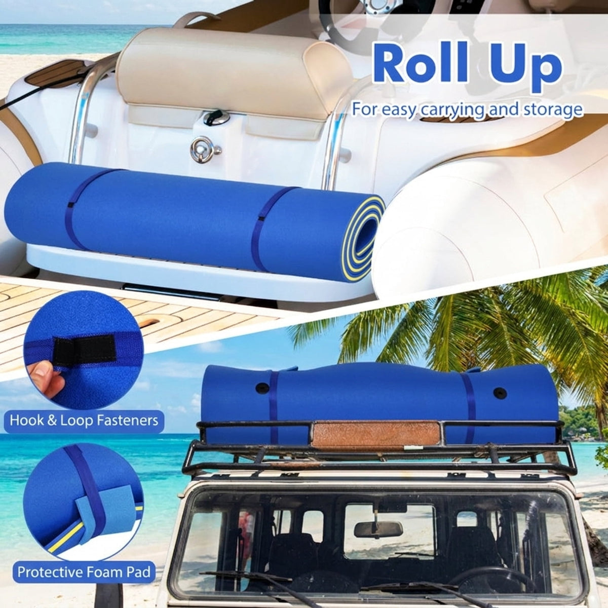 Airfind 9 x 6 Triple-Layer Lake Float Pad with Roll-Up Storage, Blue
