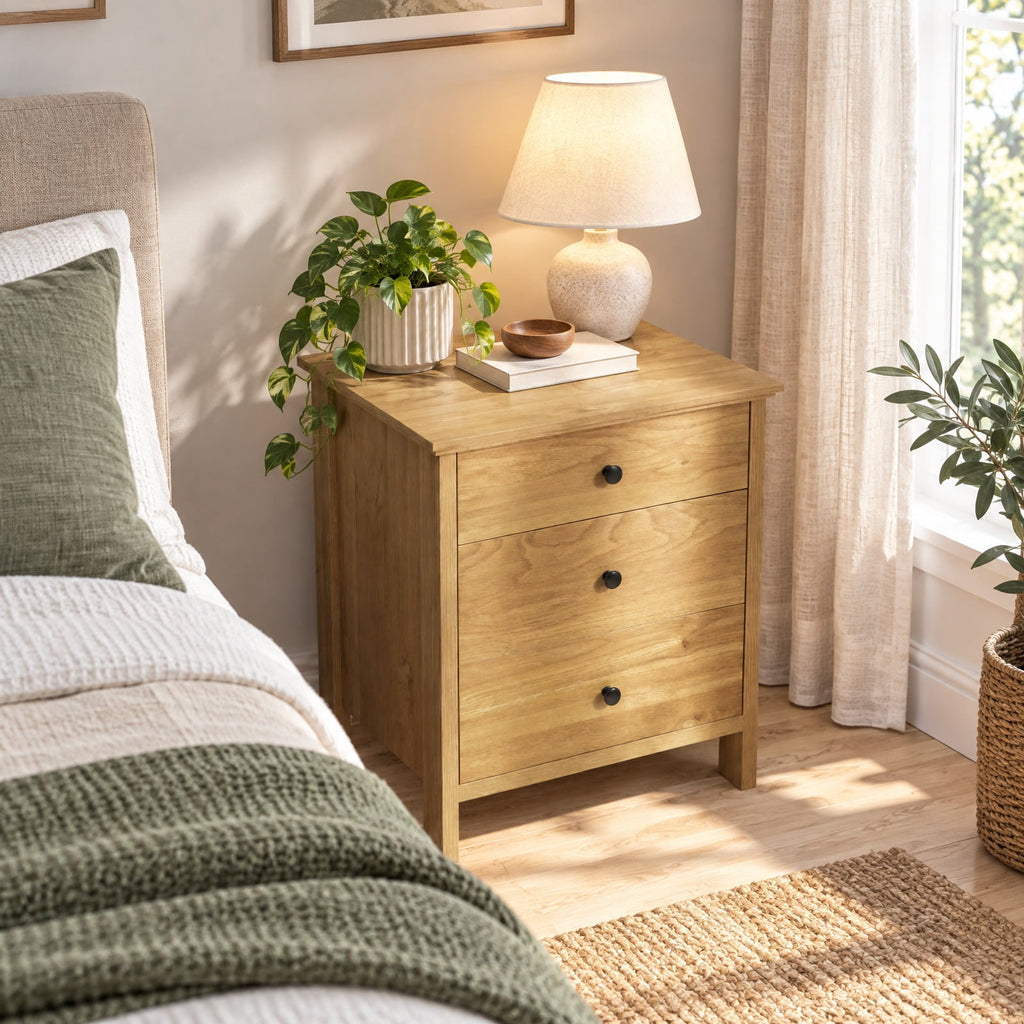 Airfind 3-Drawer Wooden Nightstand Modern Bedside Table, 135 lbs Capacity, MDF Engineered Wood Frame, 22in x 18in x 26in Bottom Clearance 4in Footprint