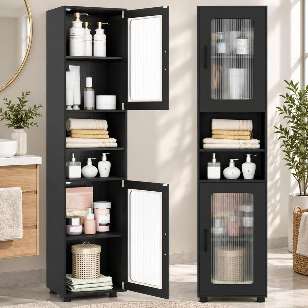 Airfind Tall Bathroom Storage Cabinet 67 Inches Freestanding Storage Organizer, 155 lbs Capacity, Engineered Wood MDF Frame, Black