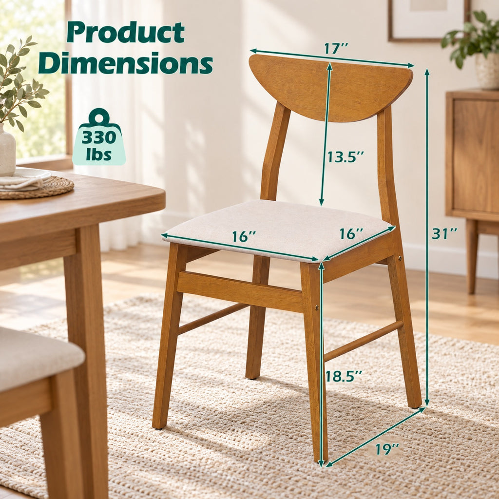 Airfind Set of 4 Upholstered Dining Chairs with Curved Backrest and Rubber Wood Frame, 330 lbs Capacity, Rubber Wood Foam MDF Frame, Natural