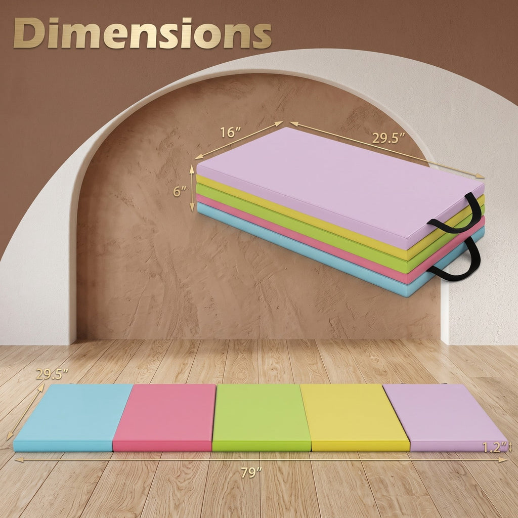Airfind 5-Panel Folding Gymnastics Mat for Kids and Adults with Reinforced Handles for Home Tumbling and Yoga, Multicolor