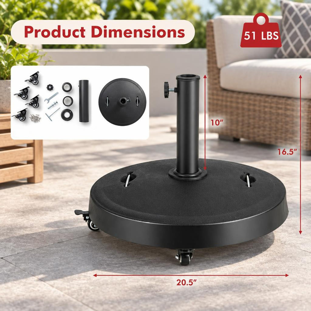 Airfind 51LBS 20.5Inch Outdoor Umbrella Base with Wheels and Handles, 20.5 x 16.5 (Dia. x H)Suitable Umbrella Pole Footprint