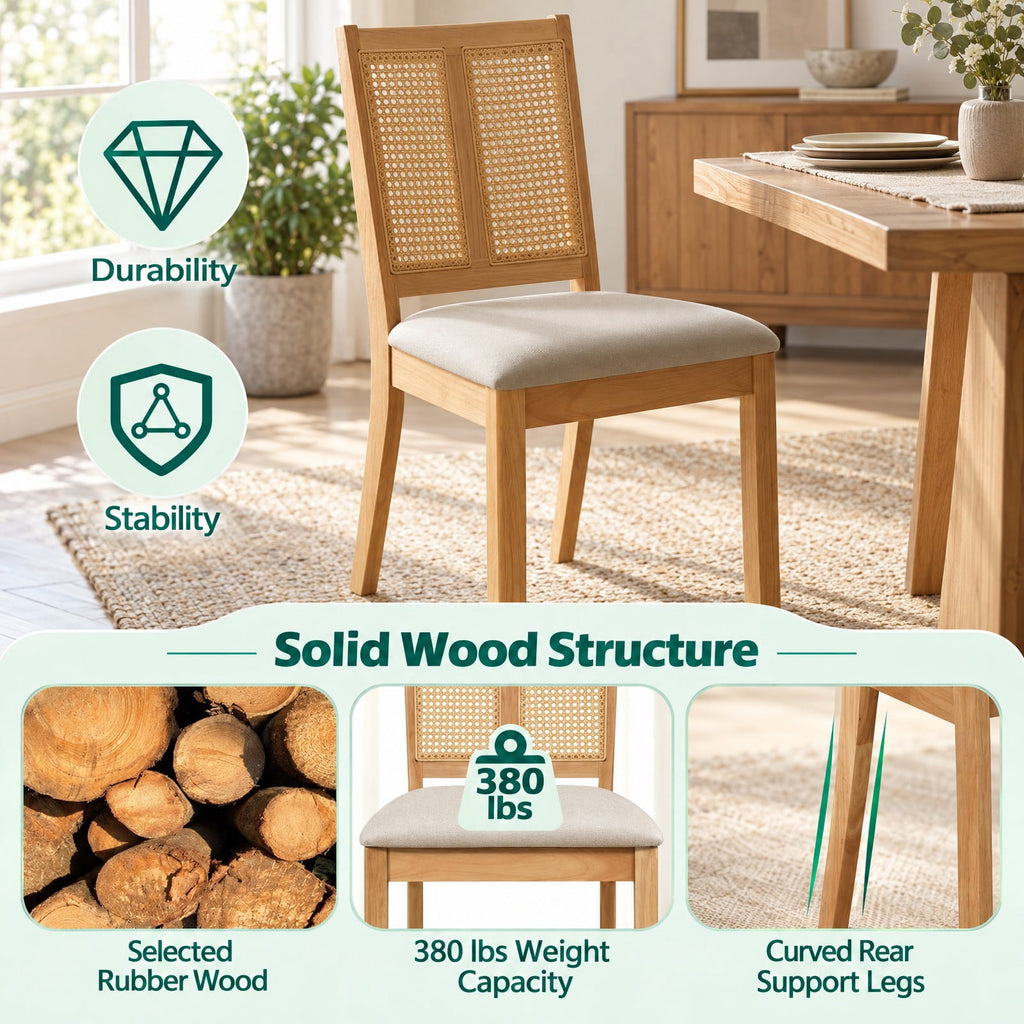 Airfind Rattan Dining Chairs Set of 4 with Curved Backrest Padded Seat for Dining Room, 380 lbs Capacity, 20 x 22 x 34.5 Footprint, Natural