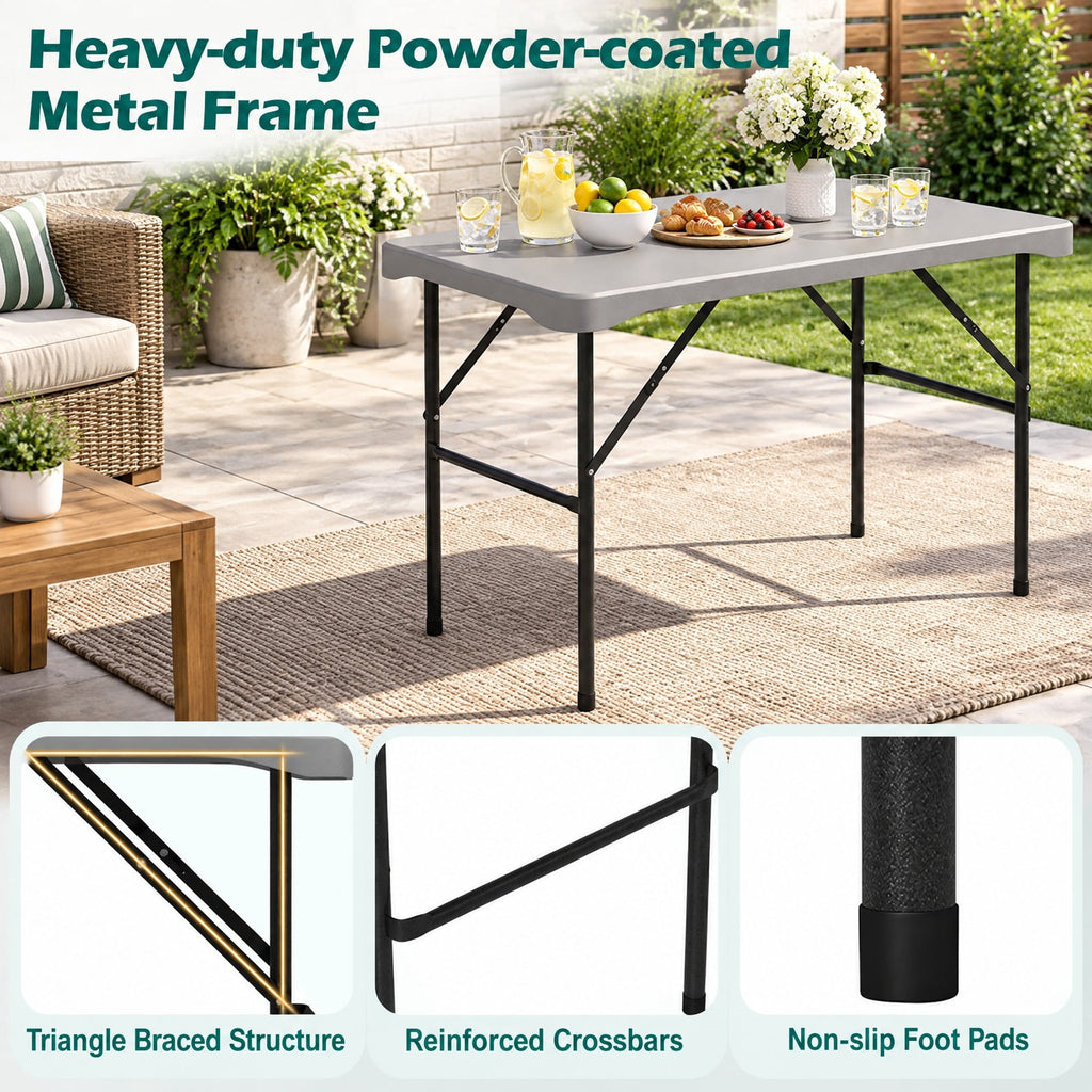 Airfind 44 Inch HDPE Folding Picnic Table Set with 2 Benches, 110 lbs Capacity, HDPE Metal Frame, 44 Inch x 24 Inch x28 Inch Footprint, Grey