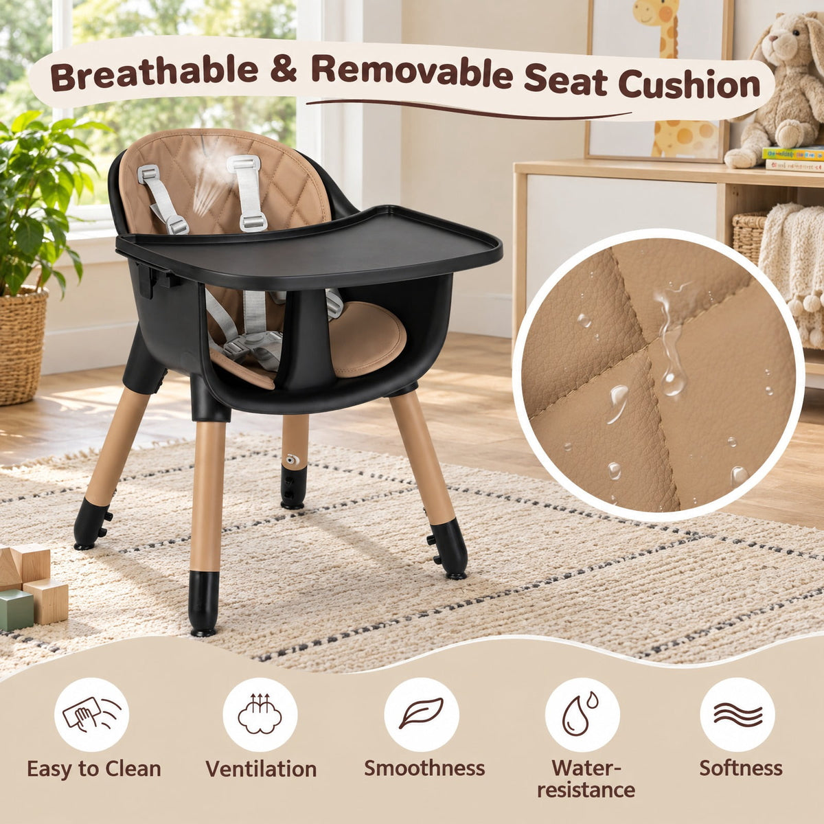Airfind 4-in-1 Youth Convertible Youth Table Chair Set featuring PU Cushion, 33 lbs Capacity, PU PP Metal Frame, for 6-36 Months, Brown