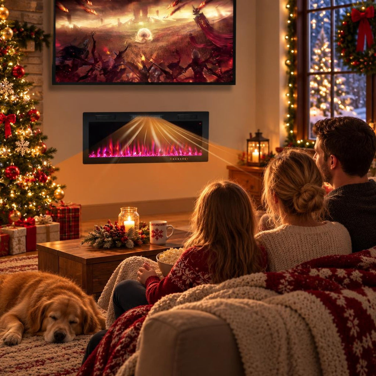 Airfind Electric Fireplace 40/50/60 Inches Recessed and Wall Mounted for 2ft x 6ft Stud-40 Inches, CRS Tempered Glass Frame, Black