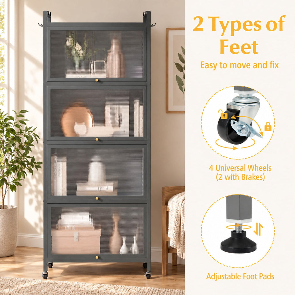 Airfind 5-Tier Kitchen Bakers Rack with Flip-up PC Doors, tier 33 lbs Capacity, Metal PC PP Gray Frame, 23.5 x 12.5 x 60.5 Footprint, Gray