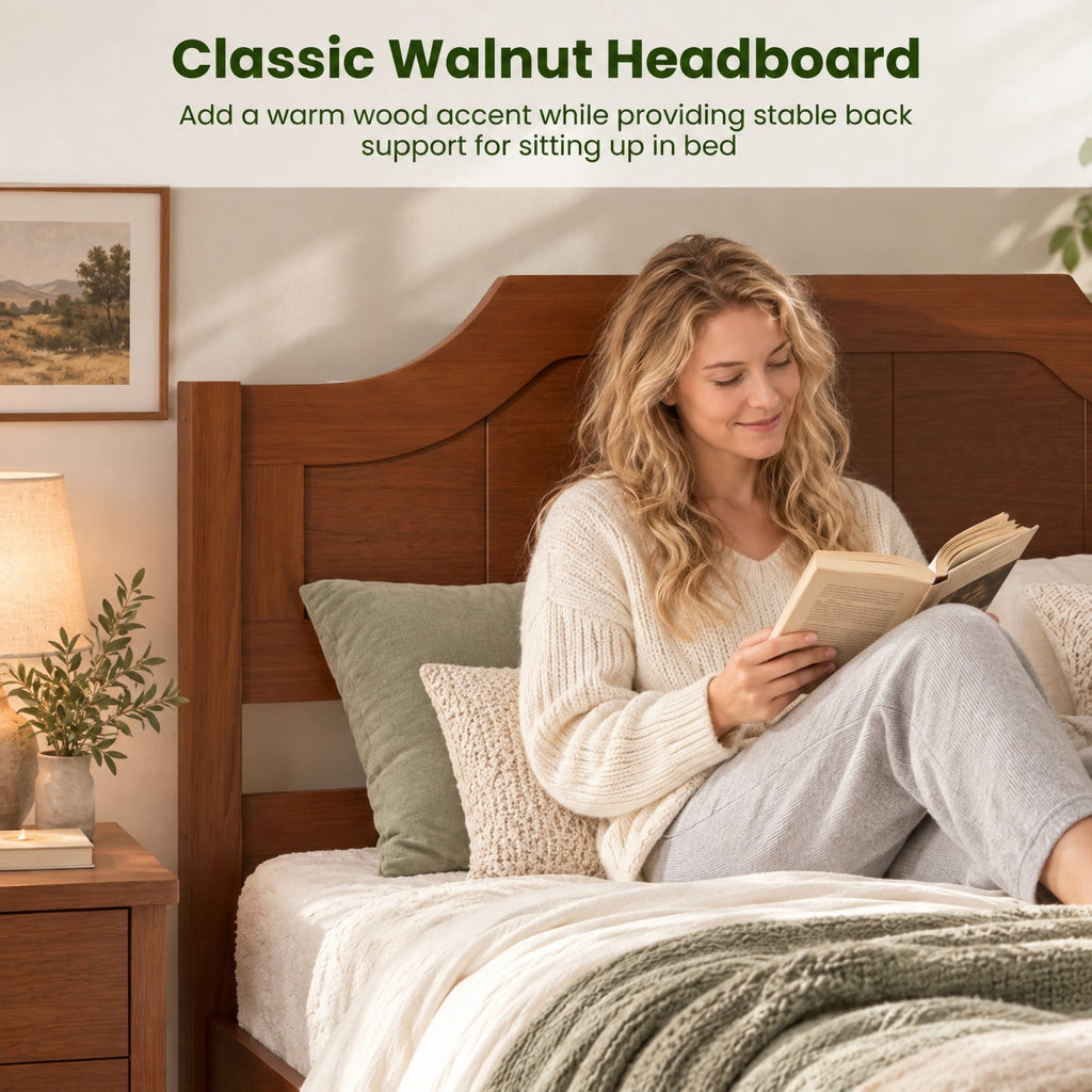 Airfind Multiple Size Solid Wood Platform Bed Frame with Headboard in Walnut, 350 lbs Capacity, 79.5 x 43 x 39 Bed Platform Footprint, Walnut