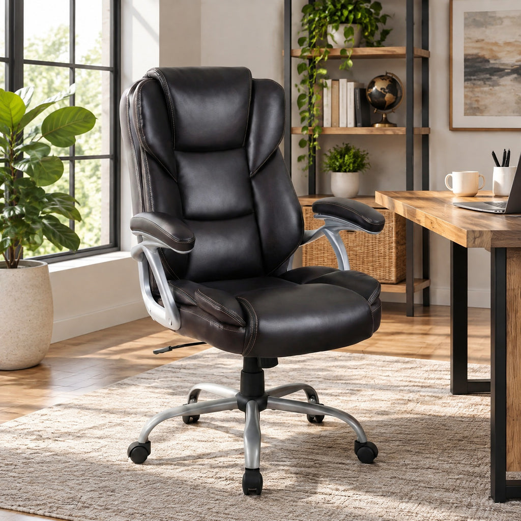 Airfind Executive Office Chair Leather Ergonomic Computer Desk Chair with Padded Seat and Armrests, 330 lbs Capacity, Brown