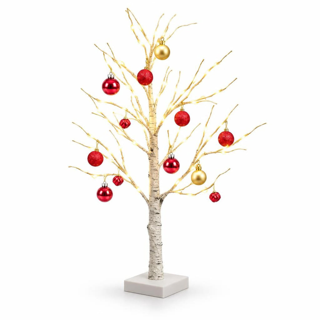 AIRFIND Artificial Birch Tree 2 ft with 24 Warm White LED Lights, Bendable Branches and Battery-Powered Base for Indoor Holiday Decor, White