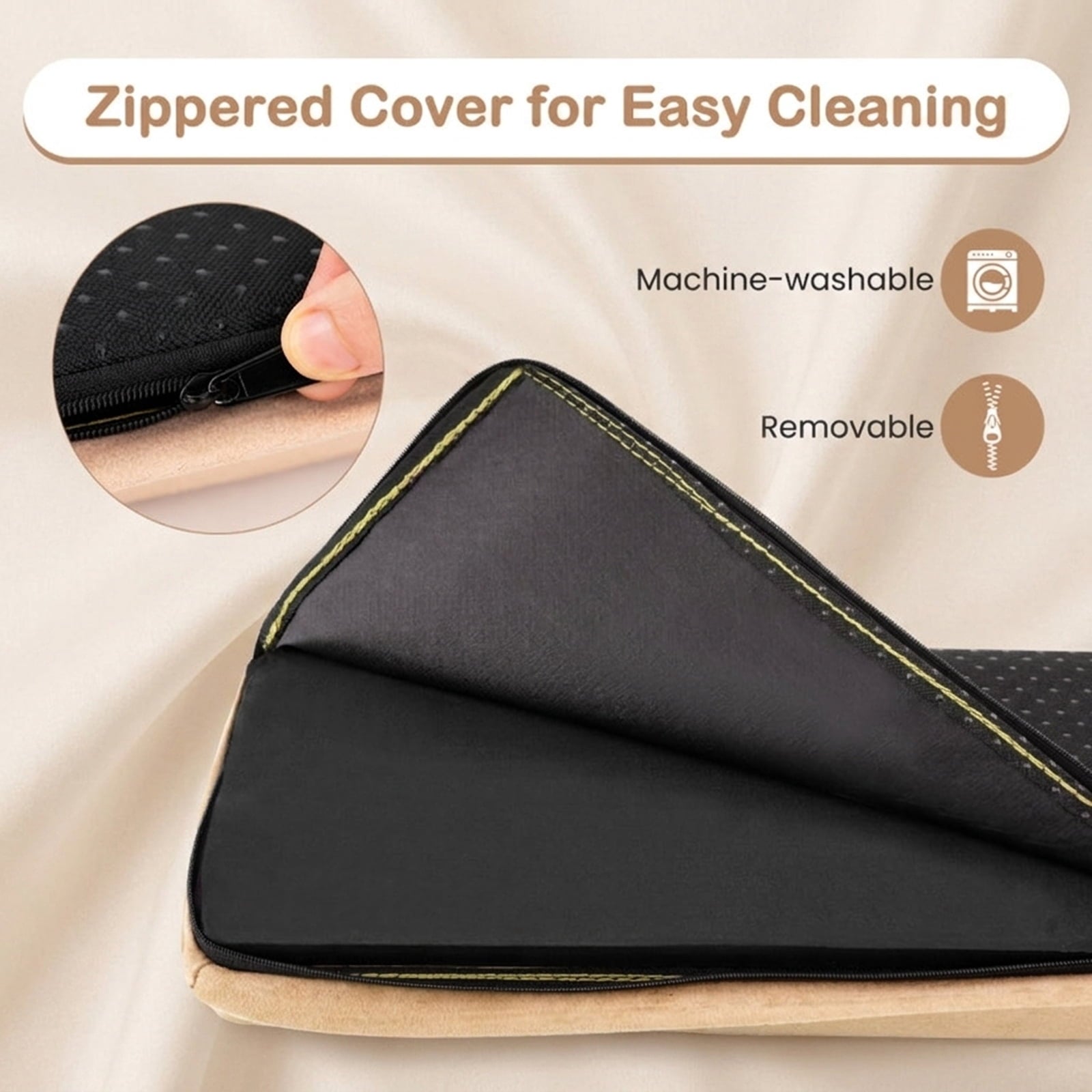 Airfind 7 ft Folding Wide-Top Balance Beam with EVA Foam, Zippered Suede Cover and Hook-Loop Linking, Khaki