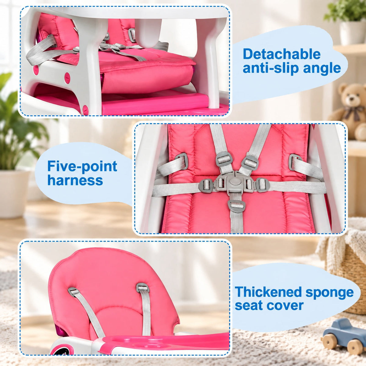 Airfind 3-in-1 Youth High Chair with Lockable Universal Wheels, 50 lbs Capacity, PP PE Sponge, Suitable for 6 Months to 8 Years, Unspecified