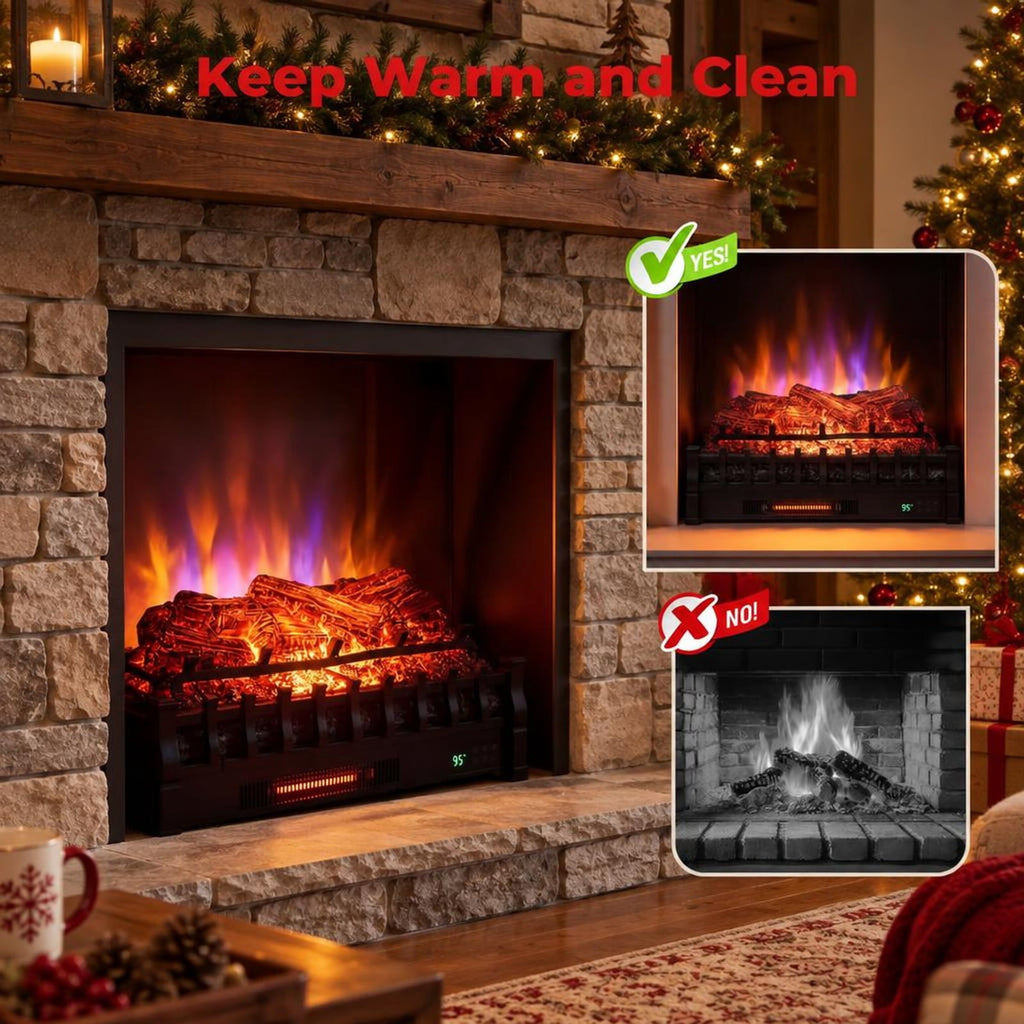 Airfind 26 Inch WiFi Infrared Quartz Electric Fireplace Insert Logs Heater with Realistic Pinewood Logs, Cold-rolled Steel ABS Resin Frame, Black