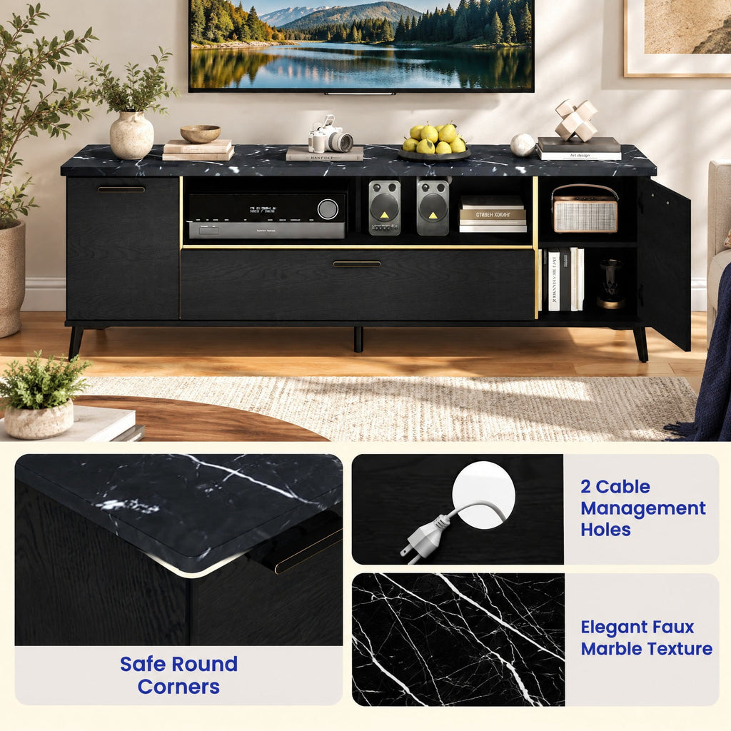 Airfind 63 Inch TV Stand with Flip Door Cabinet for TVs up to 75 Inch, 165 lbs Capacity, Engineered Wood MDF Metal Frame, Black