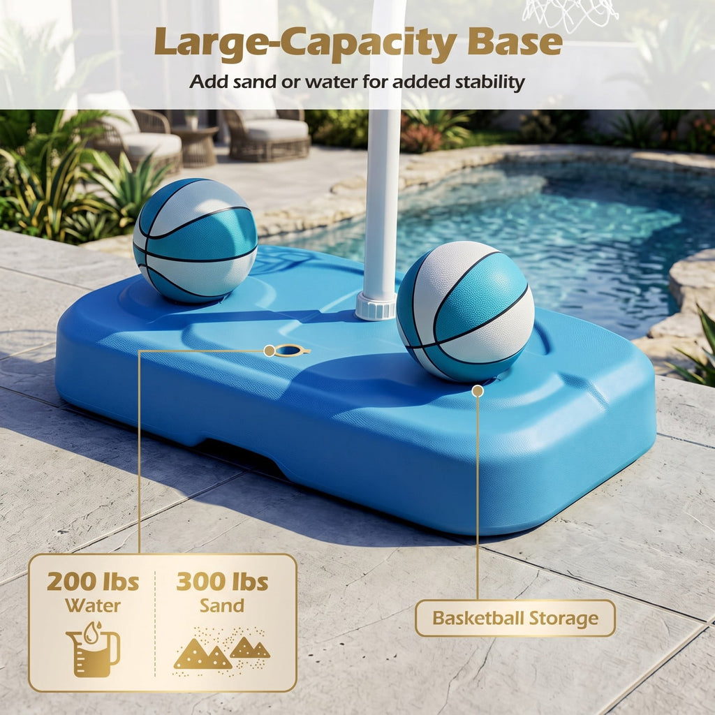 Airfind Pool Basketball Hoop Set with 2 Balls and Inflation Pump, Poolside Water Basketball Game with Weighted Fillable Base and Shatterproof Backboard for, Light Blue