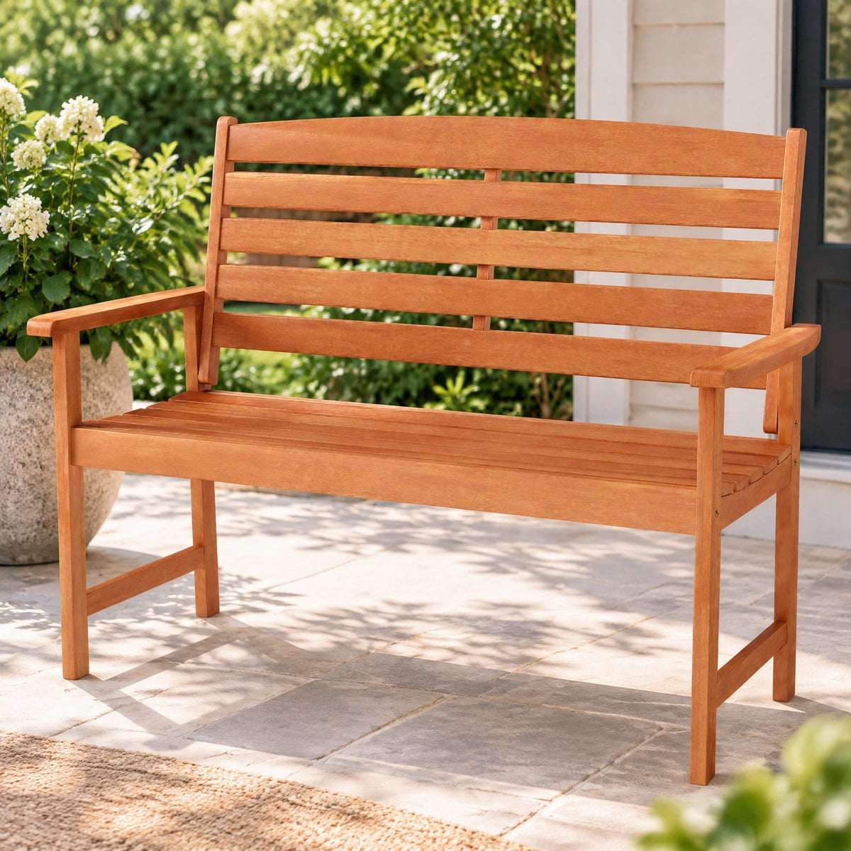Airfind Outdoor Wooden Bench for 2 People with Curved Seat, Slatted Back and Armrests, 530 lbs Capacity for Porch and Patio, Natural