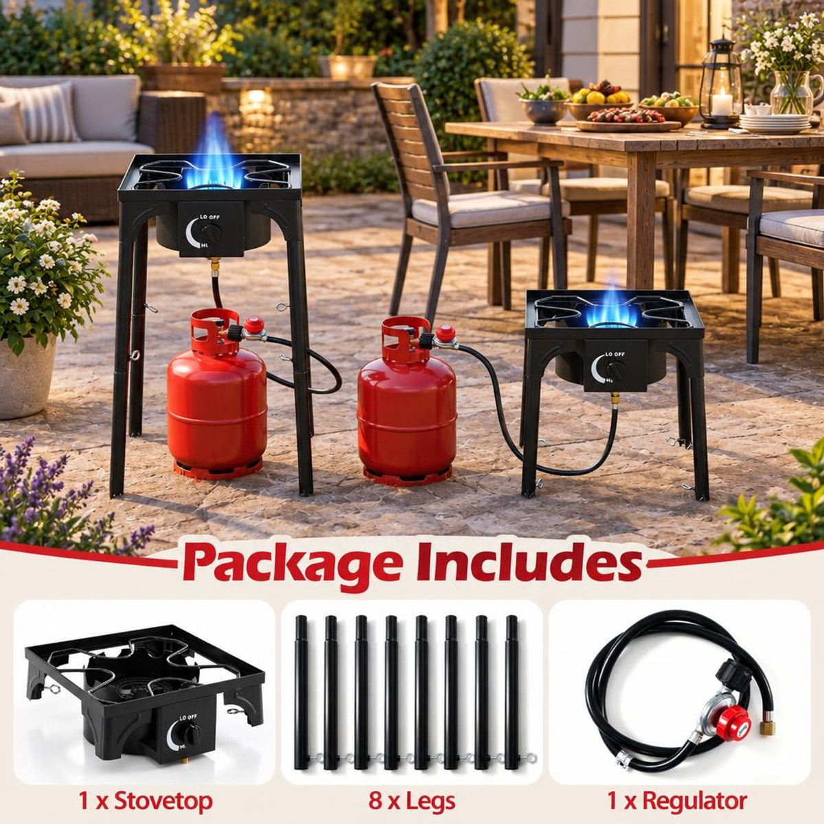 Airfind 1 Burner 80000 BTU Propane Camp Stove featuring Adjustable Regulator and Hose, 220 lbs Capacity, Metal Cast Iron PVC ABS Frame, Black