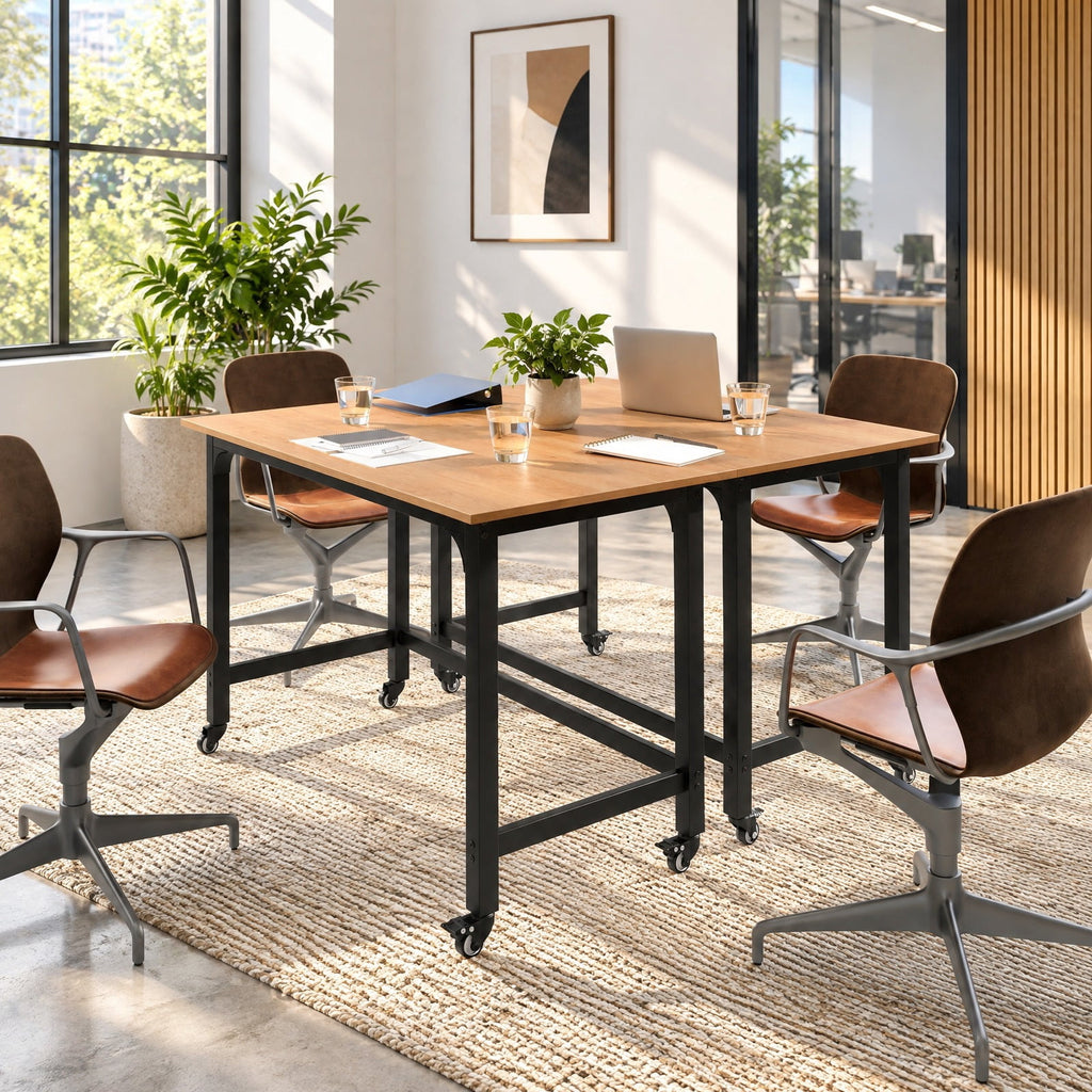 Airfind 48 Inch Rolling Computer Desk with Heavy-duty Metal Frame for Home and Office, 220 lbs Capacity, Engineered Wood Metal Frame, Natural