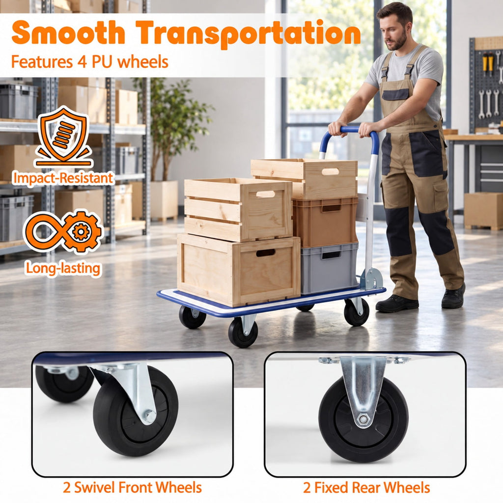 Airfind Folding Platform Hand Truck with Collapsible Bed and 4 Wheels for Moving Warehouse, 330 lbs Capacity, Metal, 29 Inch x 19 Inch x 33 Inch