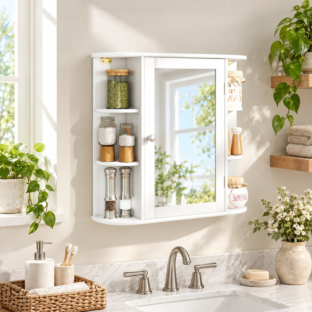 Airfind Multipurpose Mount Wall Mirror Bathroom Storage Cabinet, 44 lbs Capacity, MDF Frame, 26in x 6.5in x 25in (L x W x H) Open Compartment Footprint