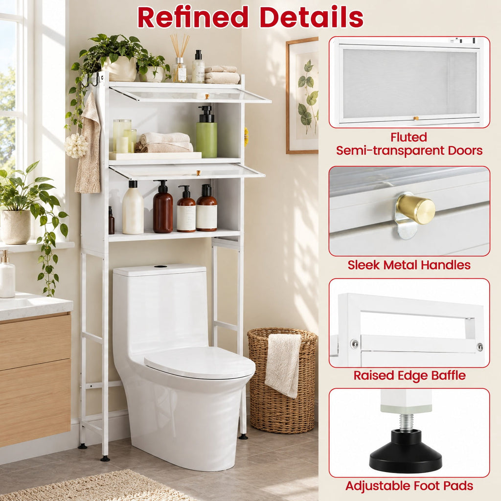 Airfind Over-the-toilet Cabinet Bathroom Organizer with 2 Flip-up Cabinets, 33 Lbs Capacity, Carbon Steel PC Plastic, White