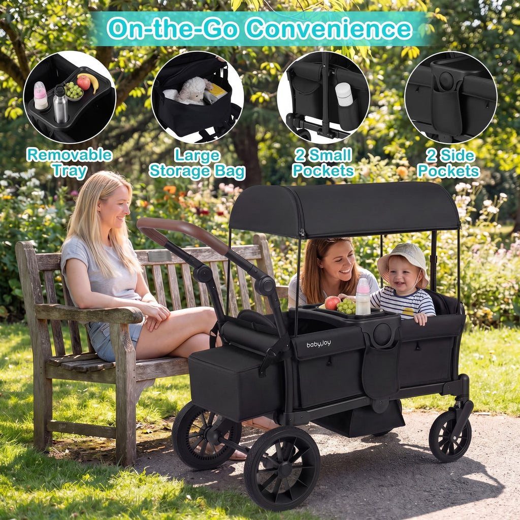 Airfind Foldable Wagon Stroller for 2 Kids Double Seater Toddler Stroller with Removable Canopy, 55 lbs Capacity, for 6-36 Months Old, Black
