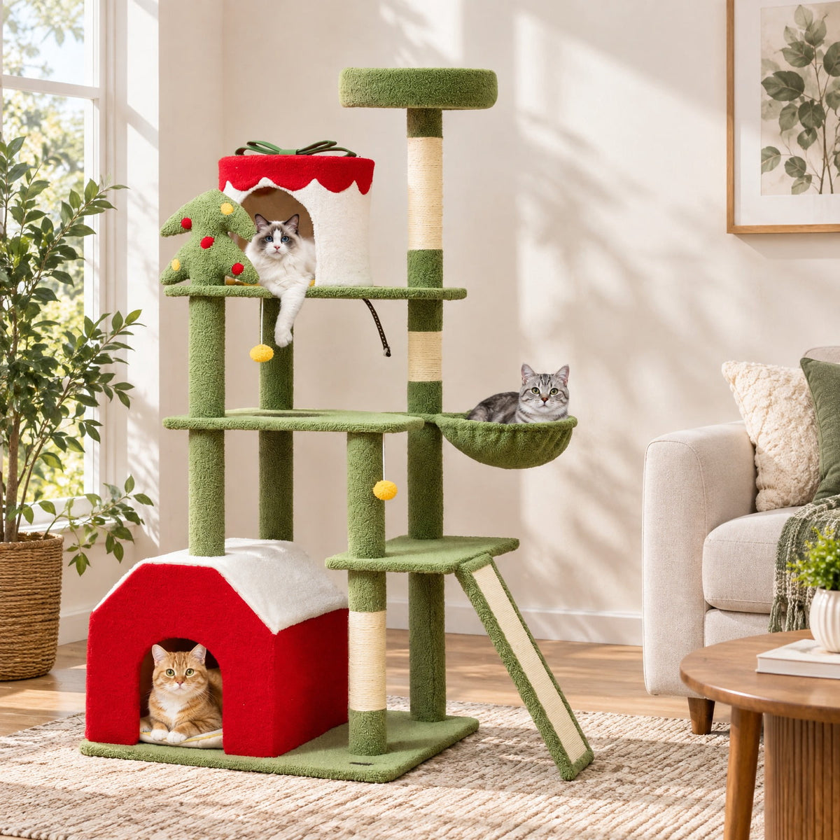 Airfind 61 Inches Cute Christmas Cat Tree with Sisal Scratching Posts and 2 Condos, 22 lbsNet Weight 42.5 lbsBox Qty1(May vary by batch) Capacity